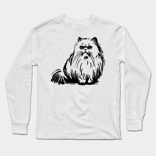Stick figure of Persian cat in black ink Long Sleeve T-Shirt
